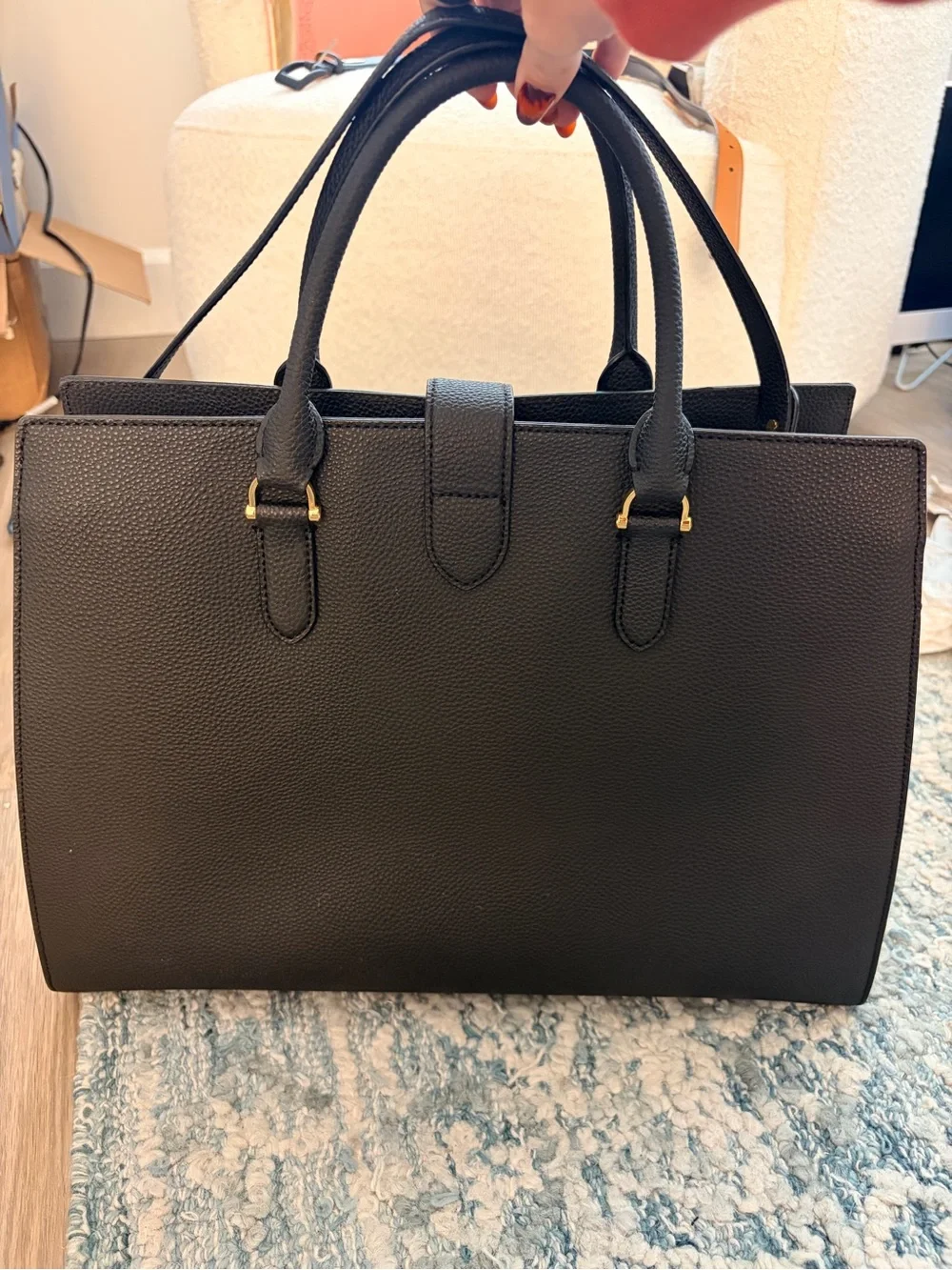 Lauren Ralph Lauren Black Leather Carrington Brigitte Tote